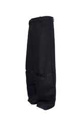 プリーツウールパネルワイドパンツ