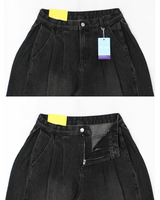 Allt Hem Snap Pin Tuck Washed Denim Wide Pants