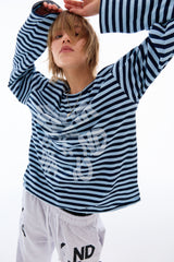 Weekend warrior typography printing stripe long sleeve (Sky-blue)