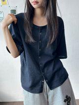 Delita Loose Knit Short-Sleeve Cardigan 5color