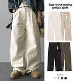 Tiller back banding spandex tight pintuck pleated cotton wide pants