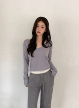 Pendant Layered U-neck Tencel T-Shirt (5color)