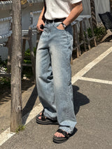ストーンウォッシュドセミワイドデニムパンツ