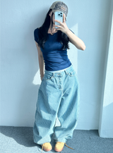 バックスリットポイントUネックショートスリーブ🩵🖤❤💙 - 4 カラーズ
