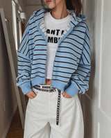 Sweety Stripe Crop Hood Zip-Up