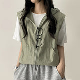 Long Pup Big Hooded Anorak String Hooded Windbreaker Vest Zip-up