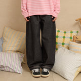 Back Maltese Embroidery Flap Denim Pants