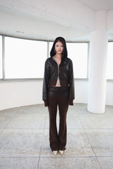 [ID] Layered Leather Bootcut Pants (Brown)