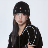 (DUC) Eyelet Stud Beanie Black
