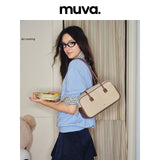 muva. Light‑Retro Spliced Canvas Boston Bag, Large‑Capacity Shoulder Bag for Commute & School, Original Design, New Arrival Sep 3