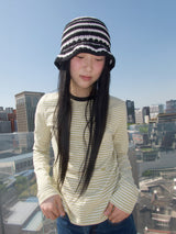 Stripe Cotton beanie-Black