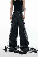 Vintage Strap Pocket Leather Pants