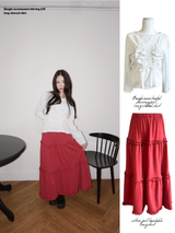 cotton frill bendable long skirt
