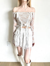 1231. Swan lace off corset mini sk 2pc