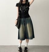 Mews Waistbanding Vintage Washed Side Pintuck Denim Bermuda Shorts