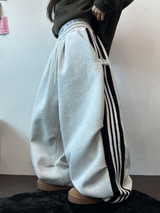 シープフリース 🐑🧸 スナップトラック3ラインパラシュートリングワイドパンツ🩶🖤 2カラー