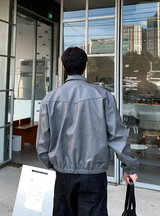 Waini Crack Two-Way Semi-Over Leather Jacket