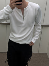 スリム ハーフジップアップ リブ Tシャツ(2color)
