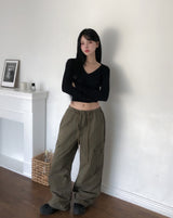 ピント クロップ Vネック スリム ロングスリーブ
