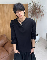 Heren Roll-up Slub Henley Neck Long Sleeve