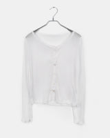 Peuang Lace Frill  See-Through V-Neck Long Sleeve Cardigan