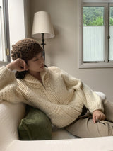 wool Thick Bold Knitwear Zip-Up Cardigan