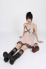PINKBOM BLUSH LACE MINI DRESS