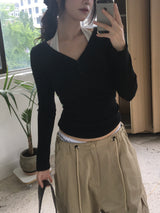 V-Neck Button Long Sleeve T
