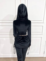 1073. Velvet V wrap hood top (3color)