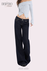 Dark deep long denim flare jeans