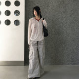 Checel Zipper Pocket Nylon Wide Two-Way Pants