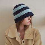 ストライプファジィバケットハット (Navy & Sky Blue)