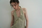 Gingham halter blouse_khaki