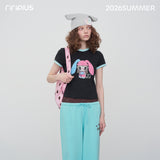 Riverstone Plus × Ximen Juanerコラボウィメンズ ガール グラフィック プリント Tシャツ ショートスリーブ カジュアル トップ