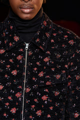 FLORAL JACQUARD ZIP JACKET / BLACK