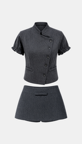 Cell Button Jacket and Skirt Set