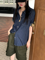 パズルパークデニム半袖南シャツ/Puzzle Boxy Denim Short Sleeve Southern Shirt