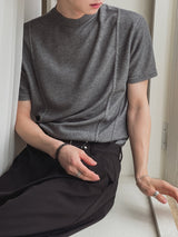 Week Diagonal Cut Half-Neck Short Sleeve Knit