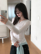 Lower See-through Hook V-Neck Long Sleeve