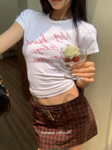 レッドチェックベルトH-ラインスカート