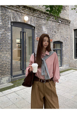high-end pink loose fit long-sleeve shirt