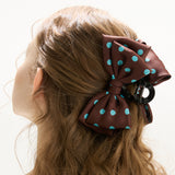 サテンドットダブルリボンヘアクリップ _ ブラウン