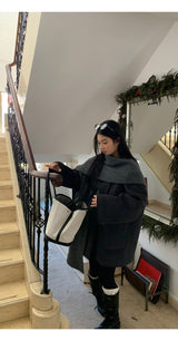 Charcoal quilted round muffler jacket