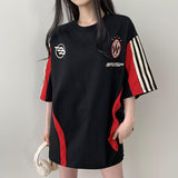 Shoes overfit logo printing color matching line short sleeve t-shirt