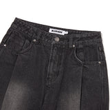 WASHING PIN TUCK NAPPING WIDE-FIT DENIM PANTS [BLACK]