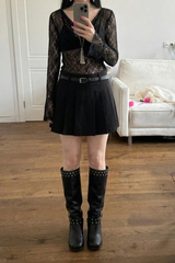 COWL-NECK LACE TOP (BLACK)