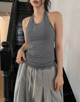 Mio pinstripe off-shoulder layered set