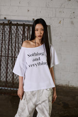Lettering Oversized One-Shoulder T-Shirt - White