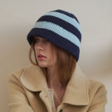 ストライプファジィバケットハット (Navy & Sky Blue)