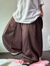 KOREAN/STRING 🤍 FORMAL CAVE FRONT PLEAT COTTON STRING BALLOON PANTS 🤍🩶🤎🖤 - 5 COLORS